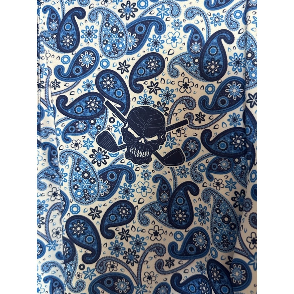 Tattoo Golf Paisley Skull Polo Mens L Blue Bandana‎ Print Golf Aloha Resort